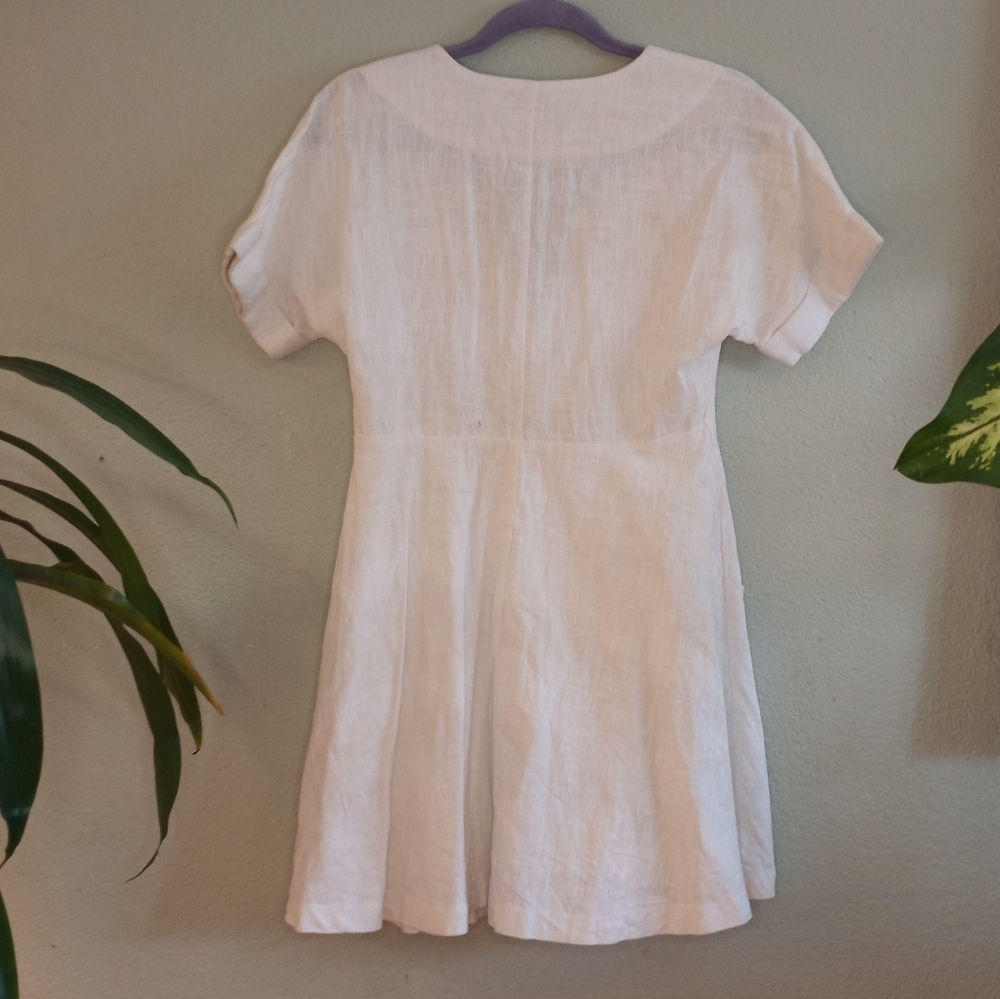 Moon River Classic Preppy Linen Coastal Button Front VNeck A Line Pocketed Dress - Picture 6 of 7